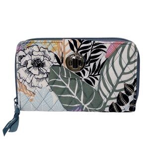 Vera Bradley Turnlock Wallet Palm Floral Gray/Purple/Black/Yellow NWOT